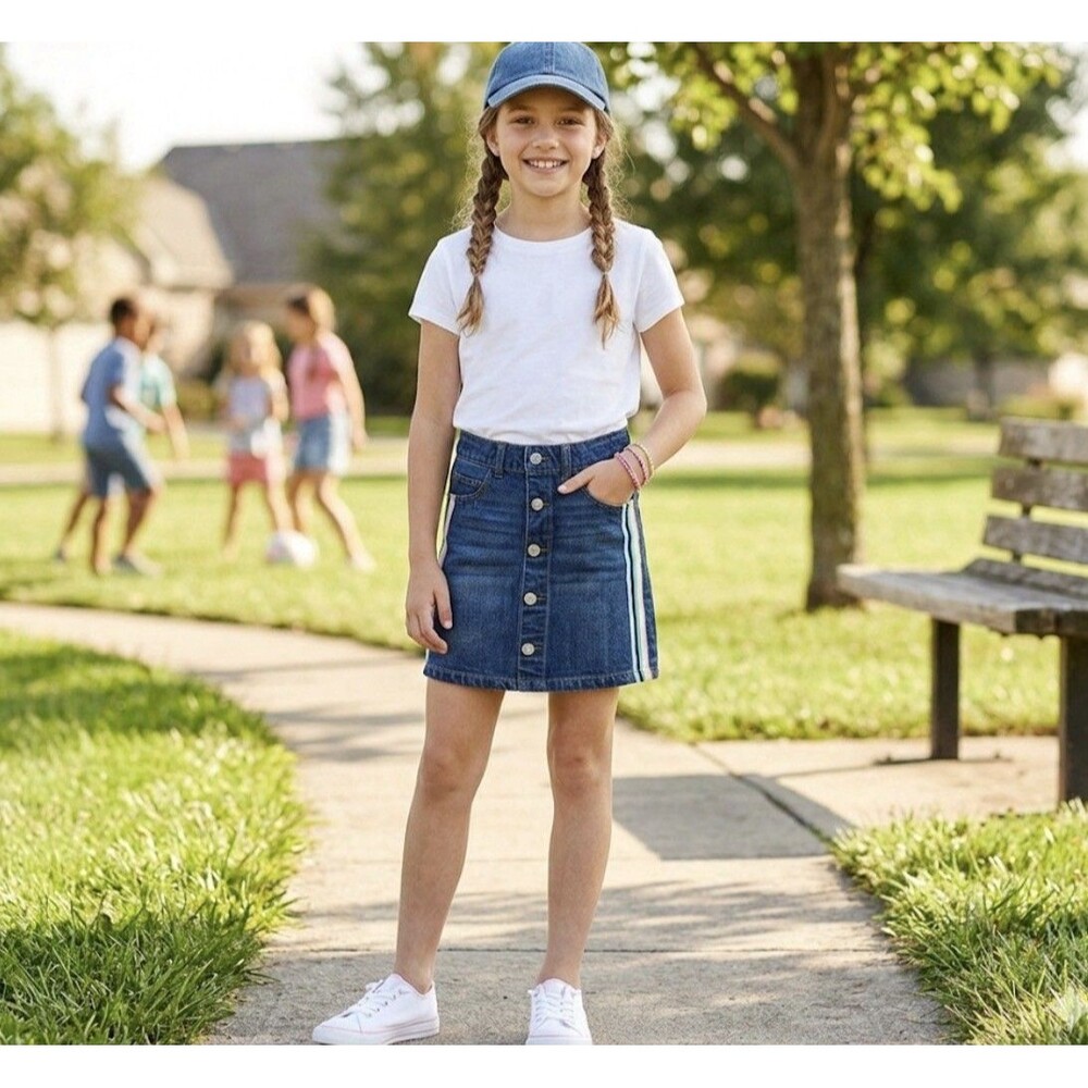 Epic Threads Skirt 10 Girls Jean Skirt  Denim Blue  A-Line buttons